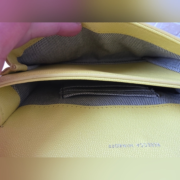 Rebecca Minkoff Yellow Pebble Grain  Leather Crossbody With Chain Link Strap - Picture 12 of 12